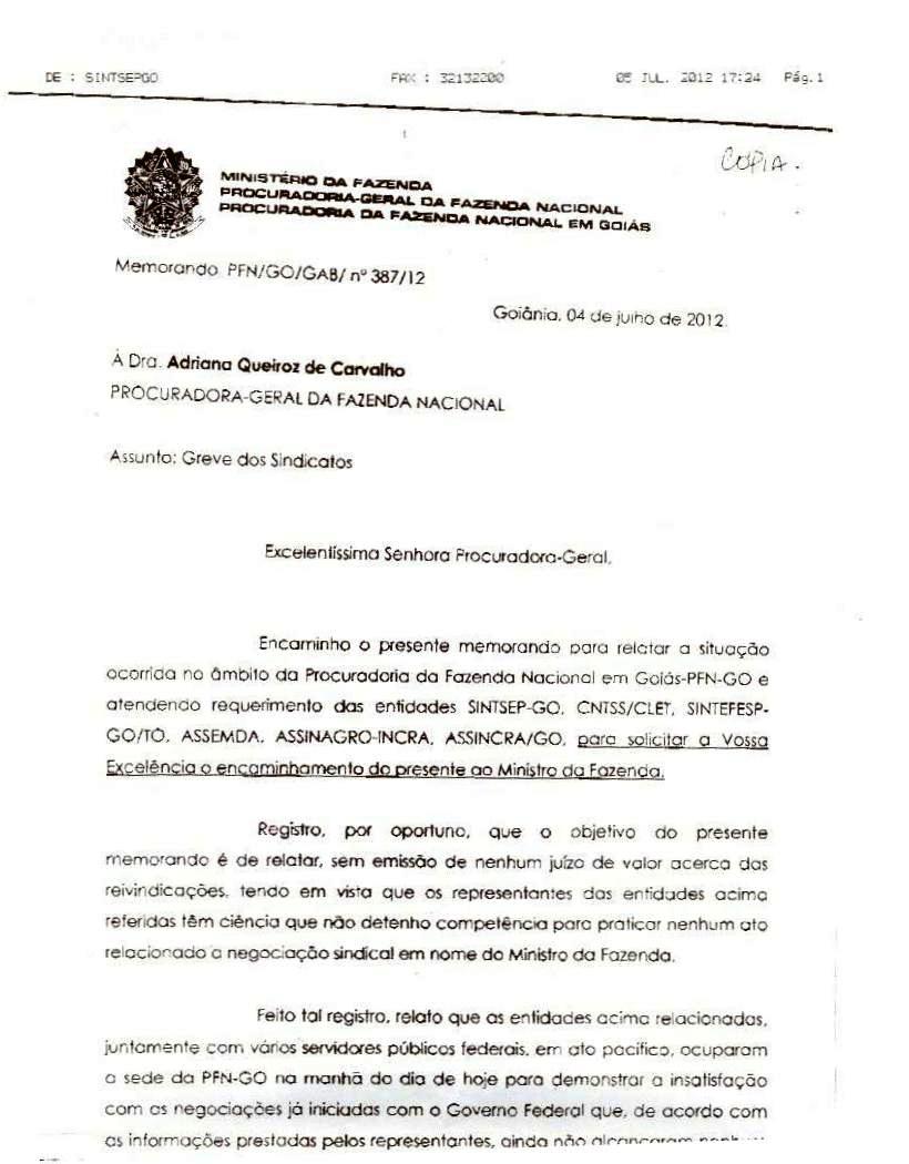 Documento da procuradora-geral da fazenda goiás