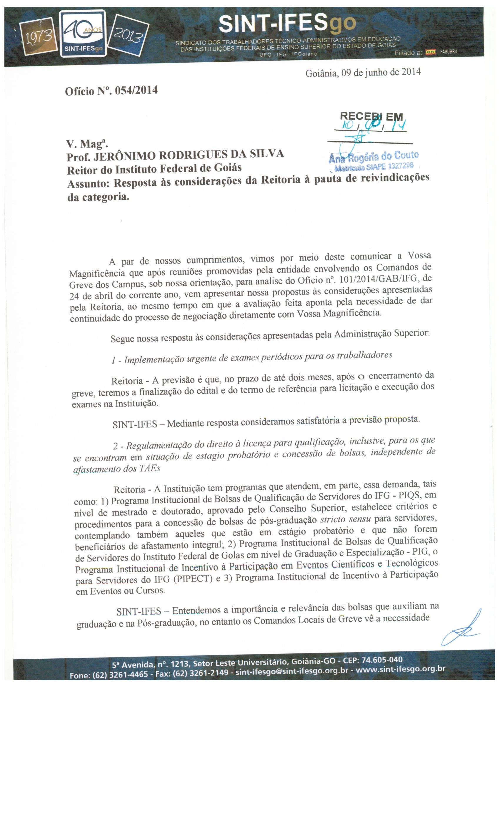 RELATO DA REUNIÃO DE NEGOCIAÇÃO COM A REITORIA DO IFG, Pag1