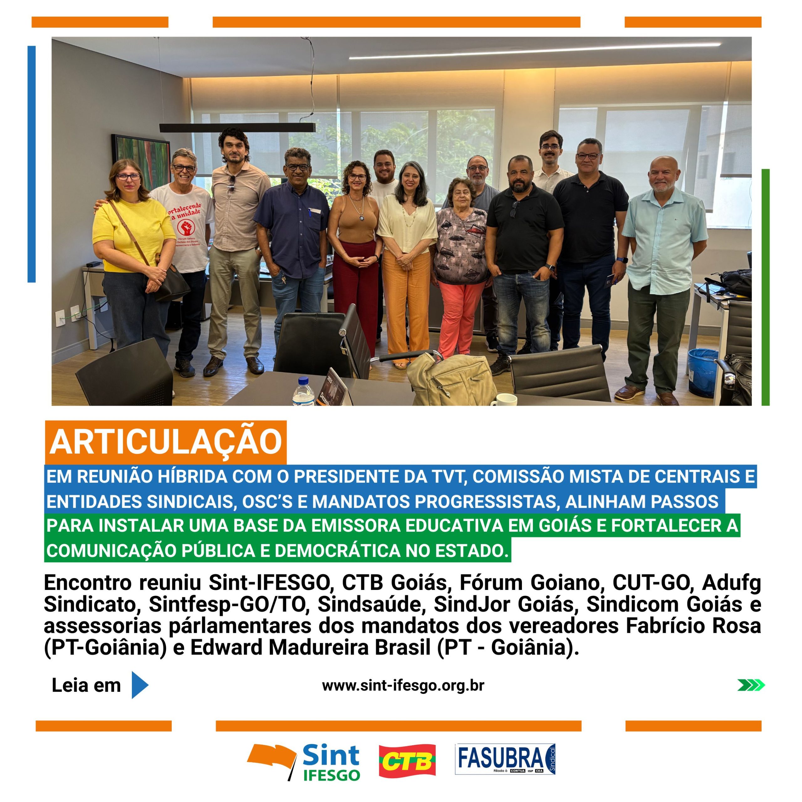 Card de notícia com foto da reunião da comissão goiana para implementação da TVT no estado