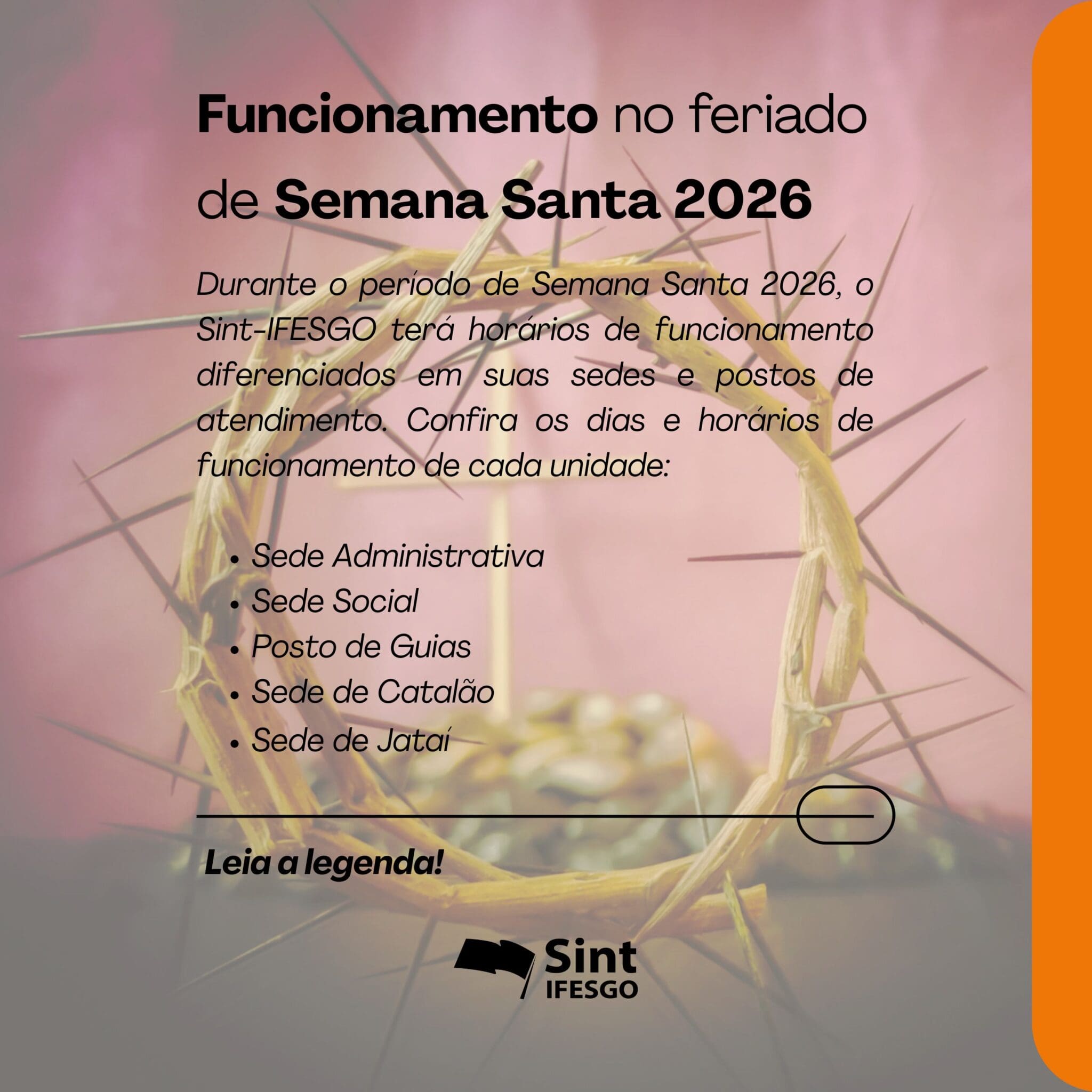 Horário de Funcionamento | Feriado da Semana Santa 2026 - Sint-IFESGO ...